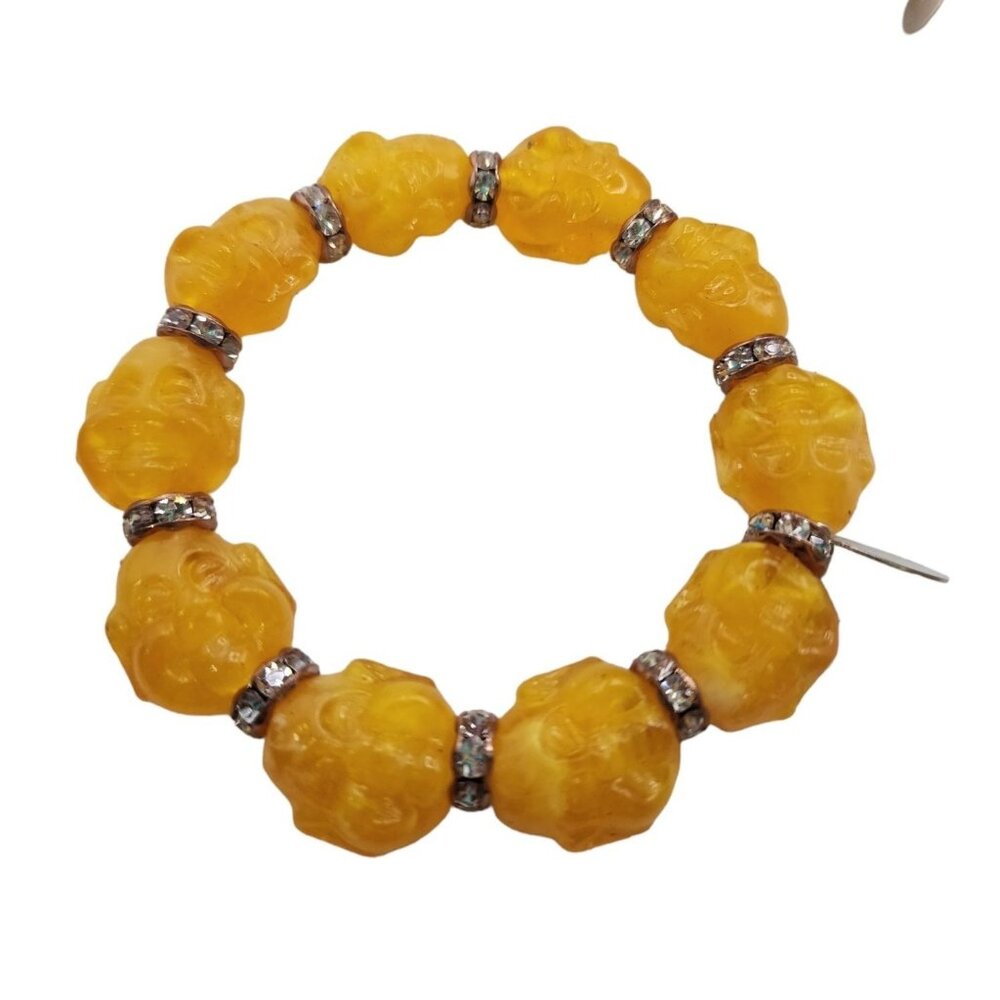 Vintage Yellow Resin Buddha Bracelet NOS (A4340)
